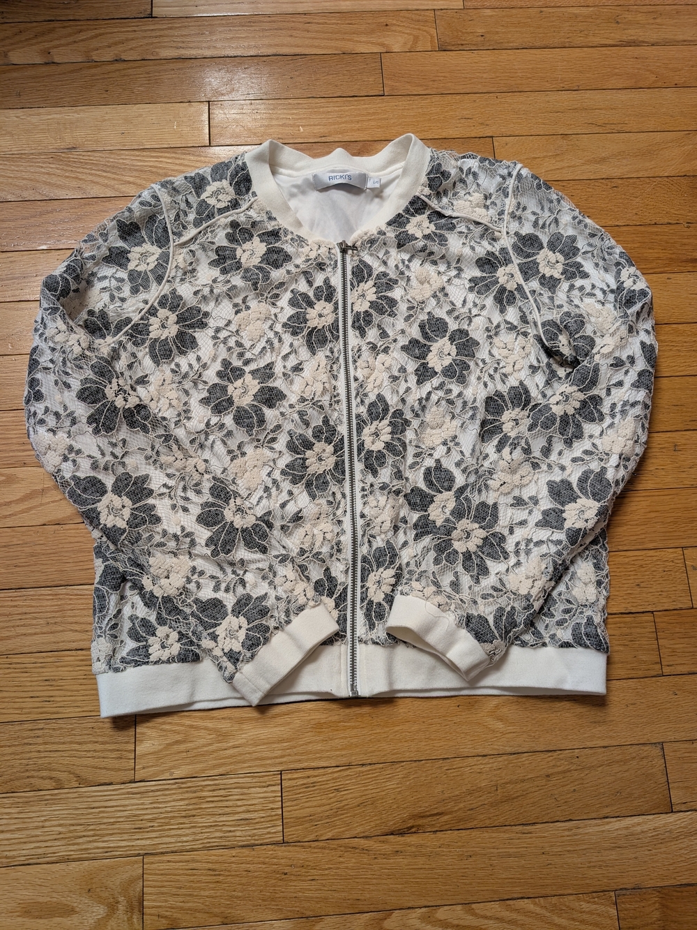 Ricki's Cream Bomber Jacket with Black Floral Lace